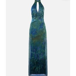 Elegant Blue and Green Halter Wedding Dress